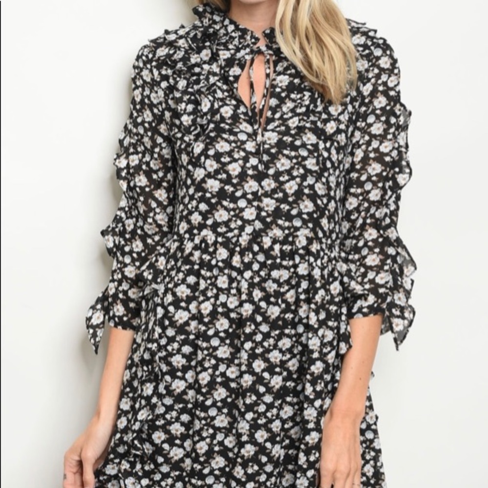 Black floral ruffled dress